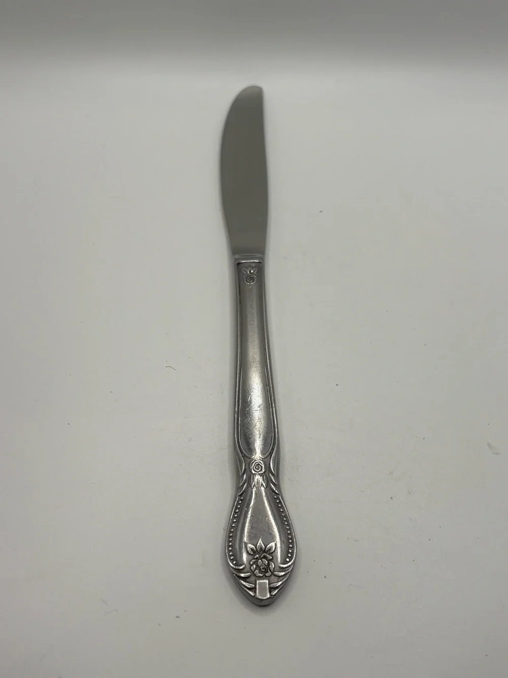 Vintage Japan Stainless Steel Dinner Knife Floral Rose Pattern